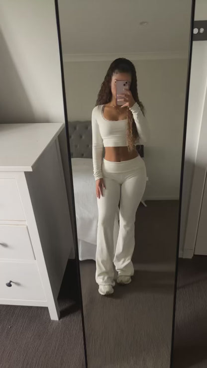 SNOW WHITE Laced-Up Fold Over Flare TOP